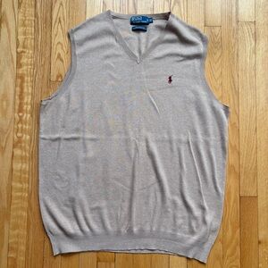 Polo Ralph Lauren Men’s 100% Pima Cotton Sweater Vest XLT Tan Solid